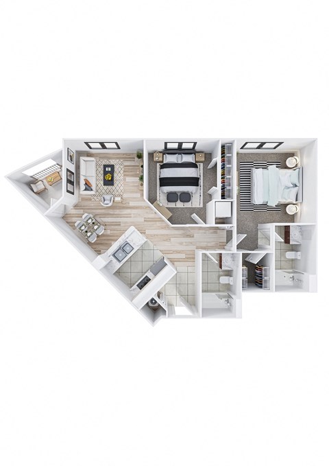 Floor plan for 2 beds, 2 baths, 896 sqft